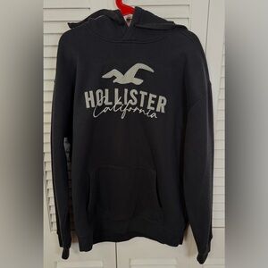 Hollister California Black Logo Hoodie Men’s Size XL Pullover Embroidered